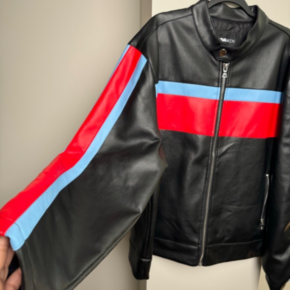 Fashion Nova Racing Faux Leather Jacket - Black/Red Blue - Picture 6 of 11
